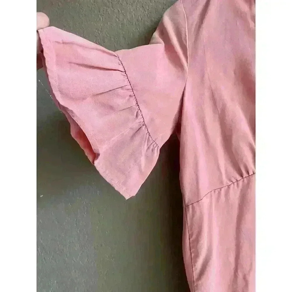 Zara TRF Collection Pink Salmon Ruffle‎ Sleeve Dress Women's Sz Small - Picture 6 of 8